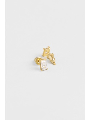 So CHIC Minimal Beyaz 18 Ayar Sarı Altın Kaplama Gümüş Baget Küpe