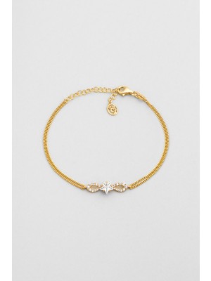 So CHIC Yıldız Tanrıçası 18 Ayar Sarı Altın Kaplama 18 Cm Gümüş Bileklik