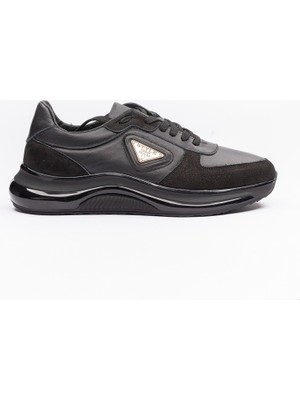 1901 Siyah  Deri Süet Karışımlı Spor Hakiki Deri Günlük Spor Ayakkabısı