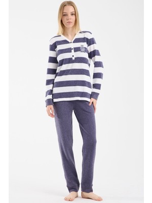 Sementa Çizgi Kombinli Detaylı Pijama Takım - Mor