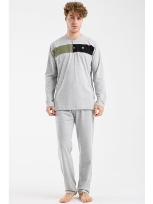 Sementa Blok Detaylı Regular Fit Pijama Takım - Gri