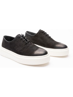 1052 Erkek Siyah Nubuk Deri Kalın Tabanlı Günlük Ayakkabı