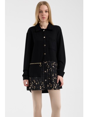 Sementa Gömlek Yaka Garnili Çıtçıtlı Tunik - Siyah