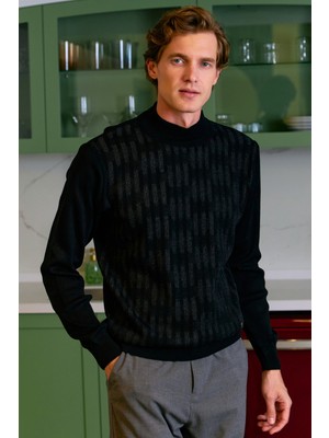 Erkek Yarım Balıkçı Kazak Desenli Çelik Örgü Klasik Kalıp - 5207B