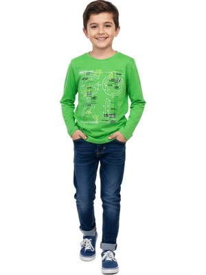 Nk Kids Erkek Çocuk Goal Baskılı Yeşil Sweatshirt %100 Pamuk Rahat Regular Fit