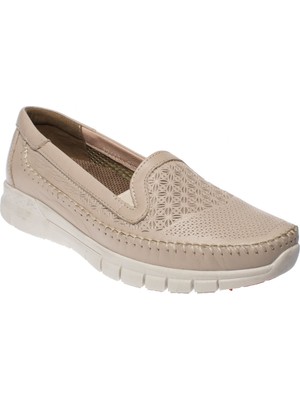 Forelli 29413-G Kadın Bej Memory Foam Deri Ayakkabı