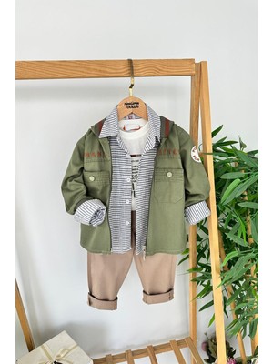 Miniğimin Cicileri Keten Ceketli Çizgili Gömlekli  Erkek Çocuk 4 lü takım - Yeşil