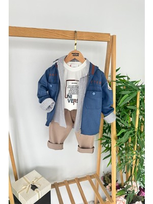 Miniğimin Cicileri Keten Ceketli Çizgili Gömlekli  Erkek Çocuk 4 lü takım - Indigo