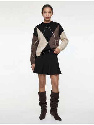 Koton Krep Kumaş Pileli Şortlu Mini Etek