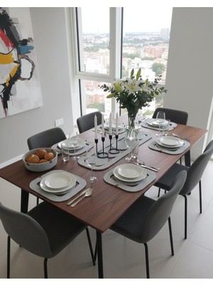 Mtg Jüt Tasarım El Emeği Doğal Jüt Kordon Halattan Açık Gri Renk Amerikan Servis Takımı / 6 Adet Supla / 1 Adet Runner / 1 Adet Ekmek Sepeti