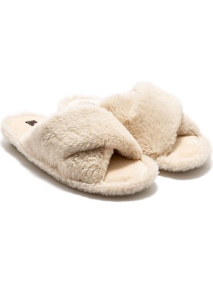 Twigy Çapraz Peluş Kadın Ev Terliği Bej 36/41