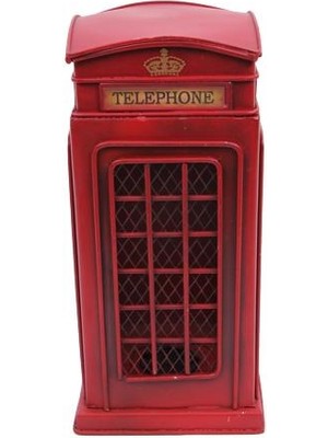 Costurera Dekoratif Metal Telefon Kulübesi Kumbaralı Biblo Hediyelik Kumbara