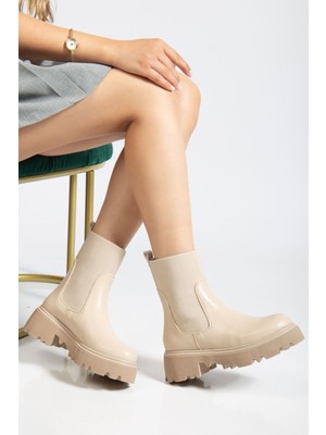 Etiler Collection K-815 Bej Lastikli Yüksek Tabanlı Günlük Kadın Bot