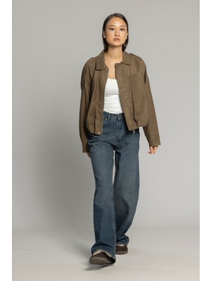 Nisan Triko Oversıze Süet Bomber Ceket