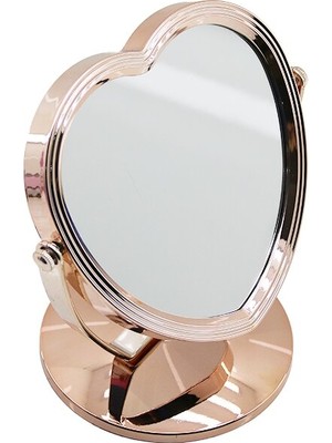 İsmiyle Al Kalp Model 7 Inç= Çap:17.5cm Makyaj Aynası Çift Taraflı Bronz - Gümüş Pls.çerçeve Sabit Ayak (5067)