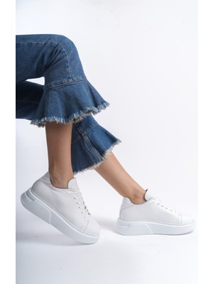 Sy Leather Dante Model  Deri Kadın Bağcıklı Kalın Taban Sneaker Spor Ayakkabı