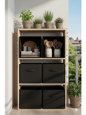 4’lü Siyah Kumaş Dolap Içi Düzenleyici Kutu - 30X30X30 cm Katlanabilir Çok Amaçlı Saklama Kutusu