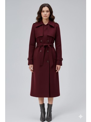 Bolivente Bordo Regular Rüzgarlık Detaylı Kaşe Kaban