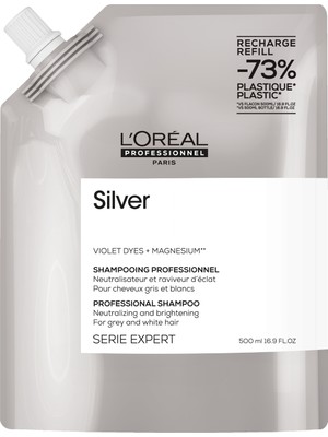L'Oréal Professionnel Serie Expert Silver Çok Açık Sarı, Gri ve Beyaz Saçlar Için Renk Dengeleyici Mor Refill Şampuanı 500ml