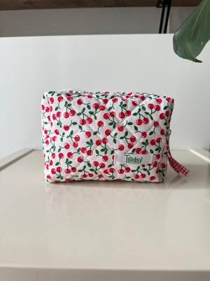 Tadsy Kiraz Desenli %100 Pamuk Makyaj ve Kozmetik Çantası Orta Boy | 19X13X7 cm | Seyahat Organizer