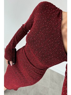 Gülseli Özel Gün Omuz Detaylı Taşlı Elbise P-00019741