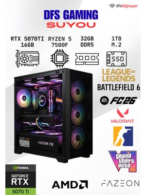 AMD Dfs Gamıng Suyou Ryzen 5 7500F-B650M-RTX 5070 Tı 16GB-32GB Ddr5 Ram-1tb M.2 Ssd-Masaüstü Oyuncu Bilgisayarı