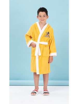 Özdilek Lisanslı Kapüşonlu Çocuk Bornozu 5/6 Yaş-Mickey Mouse Happy Sarı