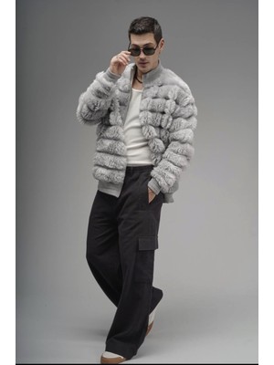 Akçaylar Oversize Fermuar Kapamalı Dik Yaka Astarsız Peluş Ceket