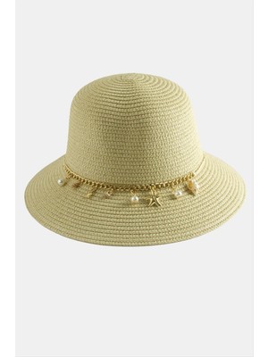 Bijuteri Net Deniz Kabuğu Zincirli Hasır Şapka