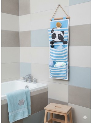 Panda Baskılı 3 Cepli Çok Amaçlı Askılı Duvar Tipi Dolap Içi Banyo Mutfak Düzenleyici Organizer 20 x 60