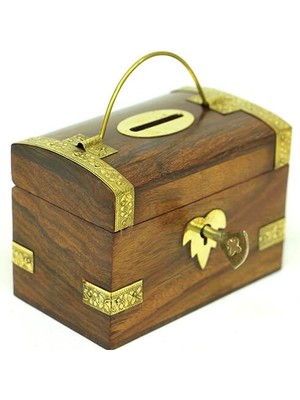 Costurera Kumbara Kilitli Ahşap Kutu Kumbara Hediyelik