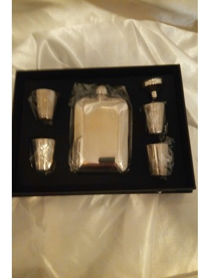 Rahan Matara Çelik Paslanmaz Kanyak Viski Tekila Matara 4 Shout Bardak Kişiye Özel Yazı Isim Yazılır Oval Gümüş