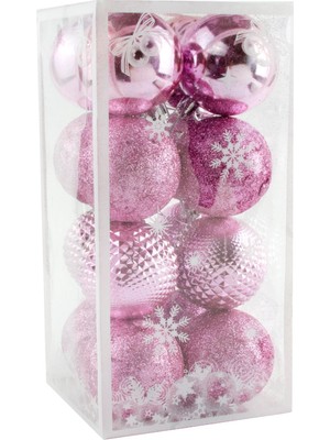Zero Techmrt 16 Adet Lüks Pembe Renkli Cici Top Yılbaşı Ağaç Süsü-Pembe