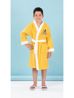 Özdilek Lisanslı Kapüşonlu Çocuk Bornozu 7/8 Yaş-Mickey Mouse Happy Sarı