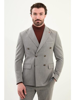 Mcr Düz Slim Fit Geniş Yaka Punto Dikiş Kruvaze Erkek Takım Elbise 45421