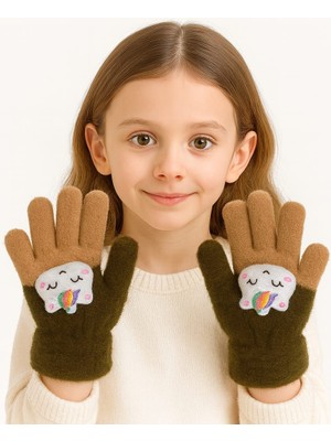 Gigi Giyim Üstü Figürlü Çift Renk Kız Çocuk Yumoş Eldiven