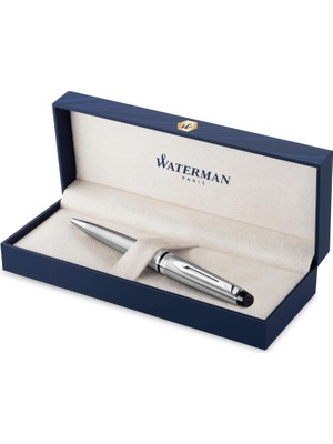 Waterman Expert Paslanmaz Çelik Krom Tasarımlı Tükenmez Kalem, Orta Kalınlıkta Uç, Mavi Mürekkep (S0