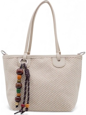 Blancaston 1040 Kadın Ahşap Boncuk Detaylı Hasır El ve Omuz Çantası