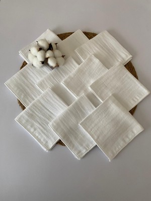 GLORY BABY 10'lu Müslin Bebek Ağız Mendili %100 Pamuk Beyaz Renk 25X25 Cm