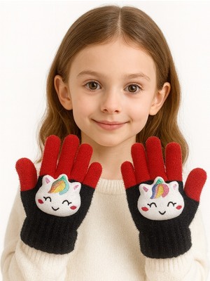 Gigi Giyim Üstü Figürlü Çift Renk Kız Çocuk Yumoş Eldiven