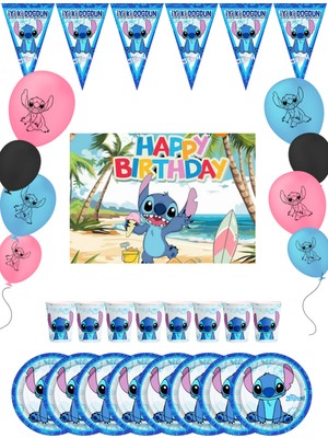 snowparty Stitch Lilo Stich Stiç Bayraklı ve Afişli Doğum Günü Parti Süsleri Seti