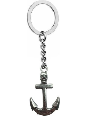 Herşey Nota Kuru Kafa Figürlü Çapa Unisex Anahtarlık – Gotik, Antik ve Denizci Ruhlu Tasarım