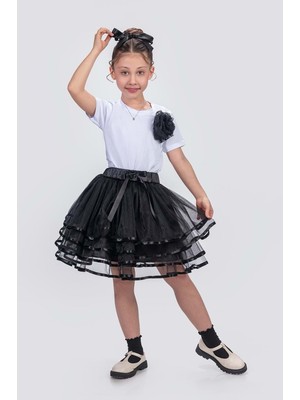 Mnk Baby & Kids Kız Çocuk Kat Kat Parlak Şeritli Fiyonklu Tütü Etek M00781