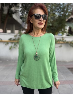 Denizege Butik Yumuşak Doku Kolyeli Italyan Triko Fıstık Yeşil