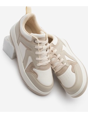 Marjin Kadın Sneaker Yüksek Taban Spor Ayakkabı Aryan Bej
