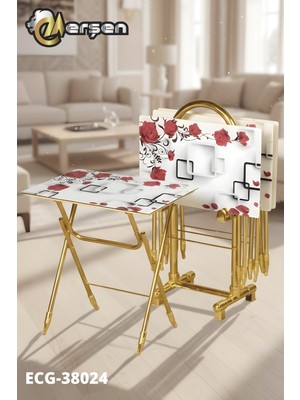 Eranş Serisi 4'lü Katlanır Cam Çanta Zigon Sehpa Gold Ayak