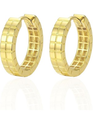 Söğütlü Silver 925 Ayar Gümüş Küpe Üzeri Altın Kaplama Kare Dokumalı Halka Küpe SGTL13184GOLD