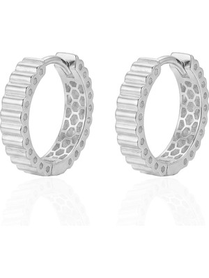 Söğütlü Silver 925 Ayar Gümüş Küpe Üzeri Rodyumlu Silindir Desenli Halka Küpe SGTL13186RODAJ