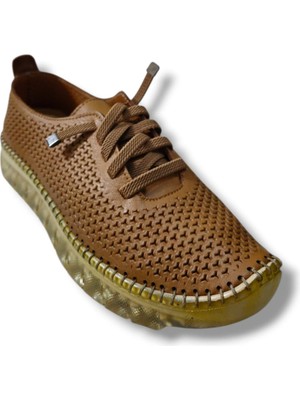 Kadın Taba Hakiki Deri Lazer Kesim Ortopedik Ayakkabı