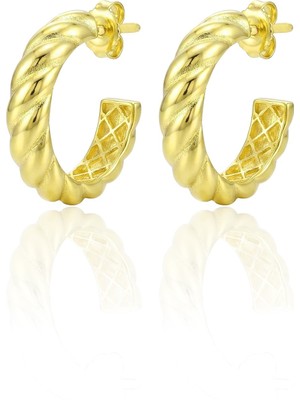 Söğütlü Silver 925 Ayar Gümüş Küpe Üzeri Altın Kaplama Burgu Modeli Yarım Halka Küpe SGTL13199GOLD